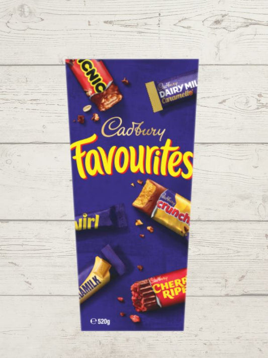 box of Favorites Choclates with a wooden background