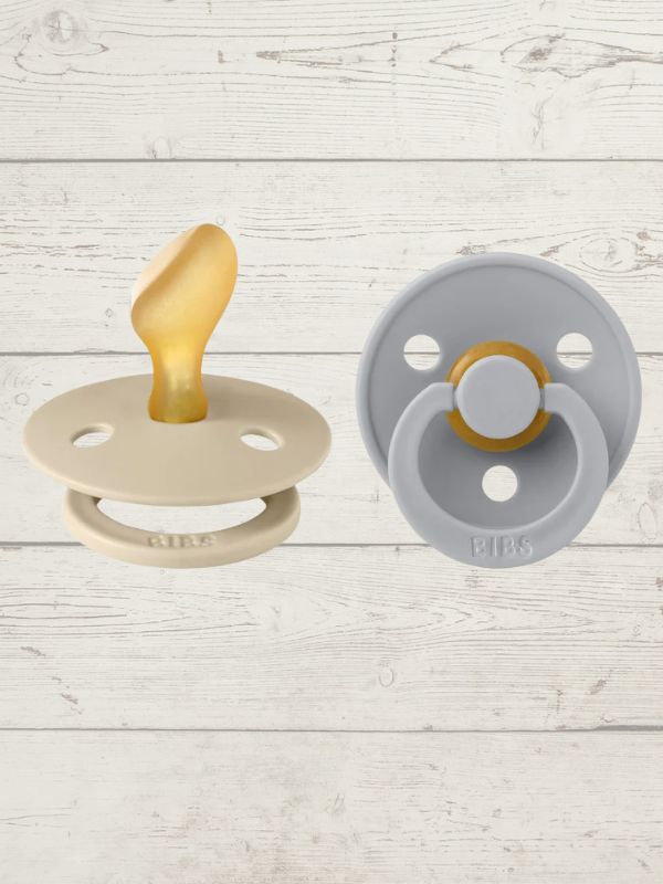2 BIBS pacifiers with an anatomical nipple design.