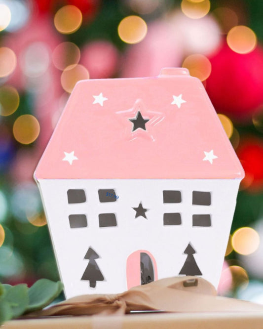 Pink Light-Up Ceramic Christmas House | Christmas Decoration