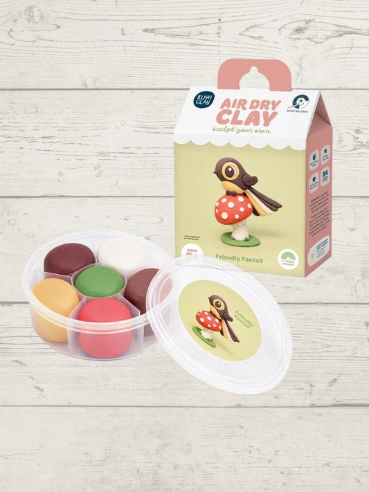 childrens clay kit with a picture of a faintail on a wooden background