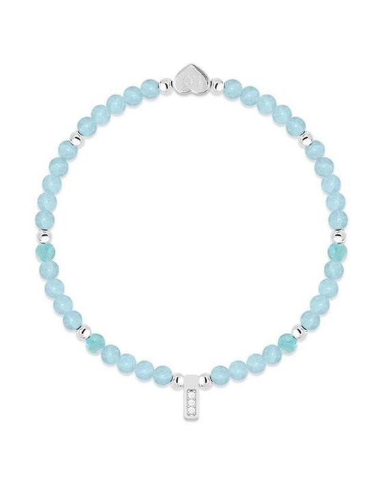 Turquoise beaded bracelet with silver heart clasp on a white background