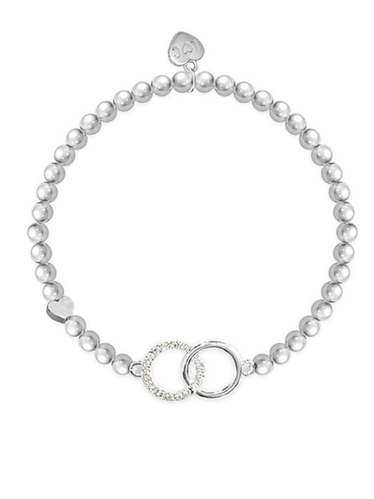 Pearl bracelet with silver clasp on a white background