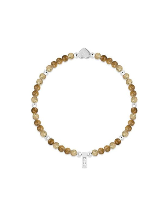 Beaded bracelet with a silver clasp on a white background