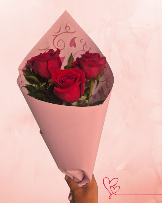 3 roses giftwrapped