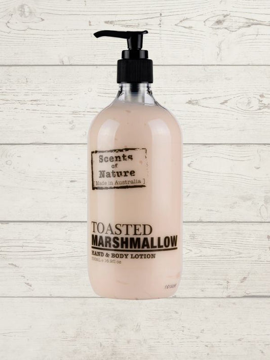 Tilley Scent of Nature body lotion with pump dispenser, toasted marshmallow.