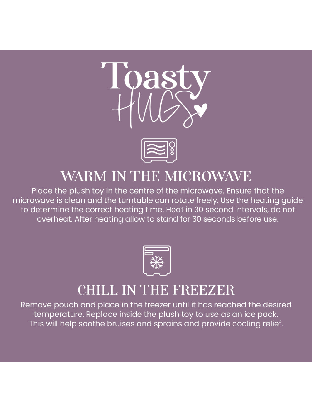 Instructions for using a plush toy with text on a purple background