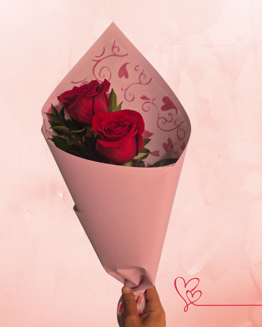 2 roses giftwrapped