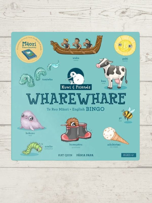 wharewhare bingo game box on a wooden background