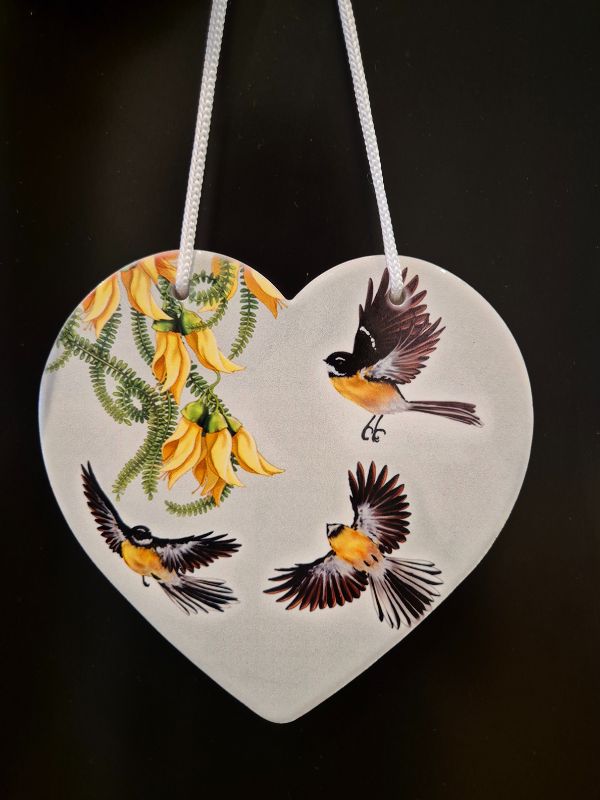 Fantail in flight Ceramic Heart