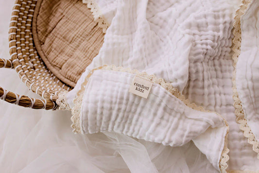 Muslin Blanket with Lace Trim - 2 colours