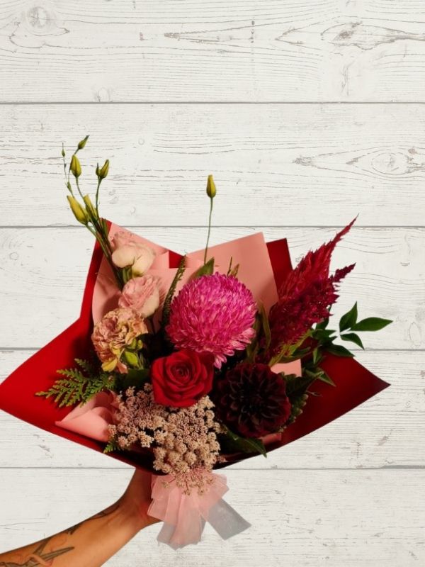 Pink and red palette posy