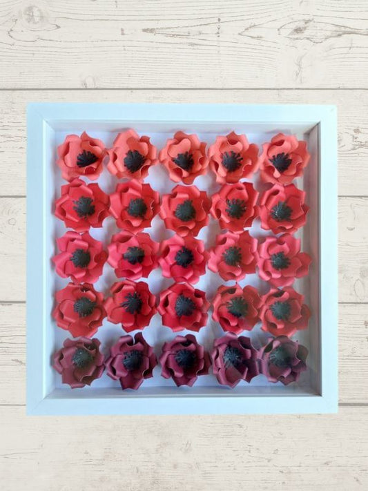 Red paper flower shadow box