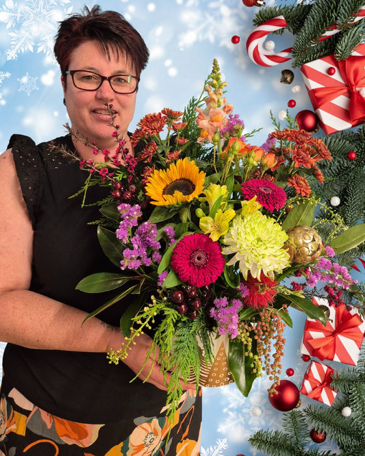 Christmas themed ceramic pot arrangement