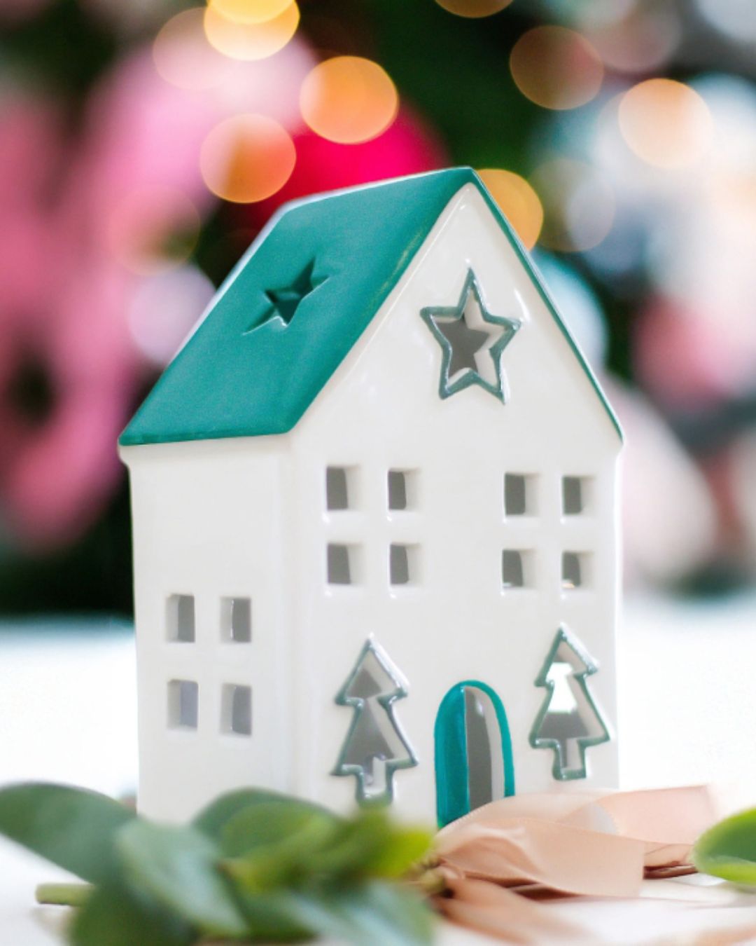 Blue Light-Up Ceramic Christmas House | Christmas Decoration
