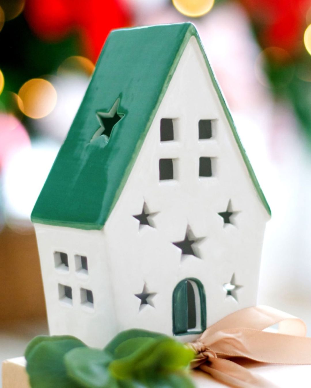 Green Light-Up Ceramic Christmas House | Christmas Decoration