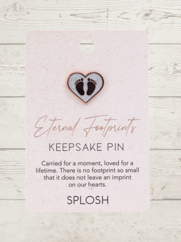 Eternal Footprints keepsake pin on a white card with text