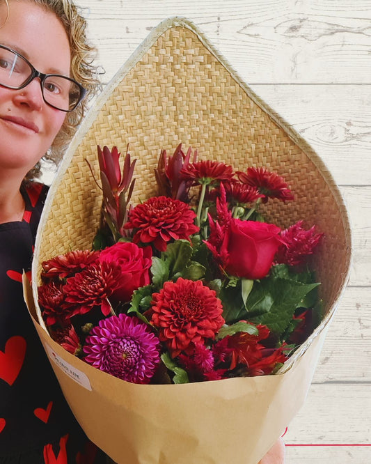 Harakeke Wrapped Red Bouquet