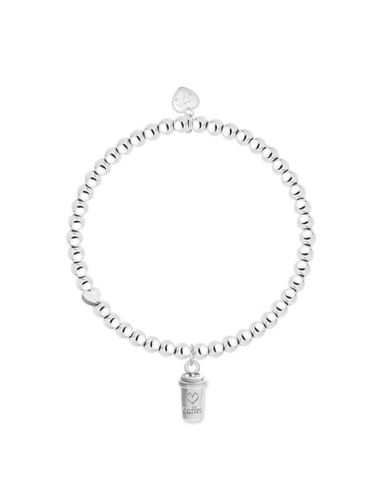 Silver bracelet with a heart-shaped tag on a white background