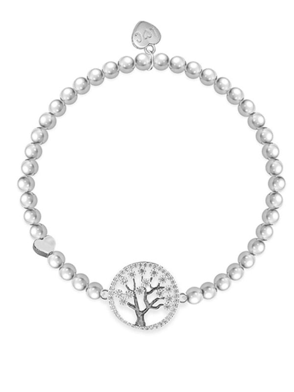 Pearl bracelet with a tree-shaped clasp on a white background