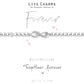 Silver bracelet with infinity symbol on a white background, featuring 'Life Charms' branding.