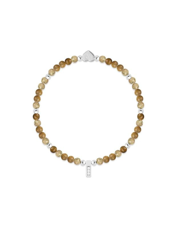 Beaded bracelet with a silver clasp on a white background