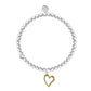 Pearl bracelet with a gold heart charm on a white background