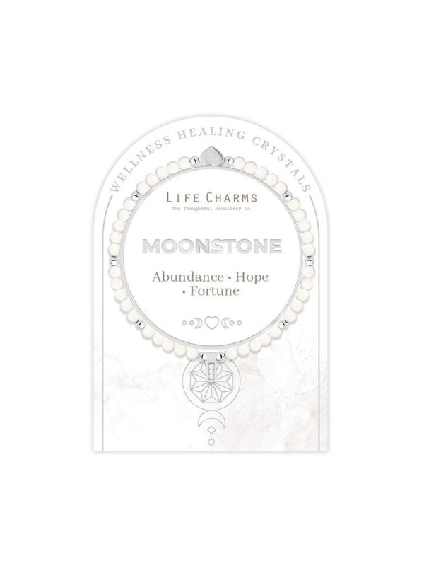 Life Charms moonstone bracelet packaging on a white background