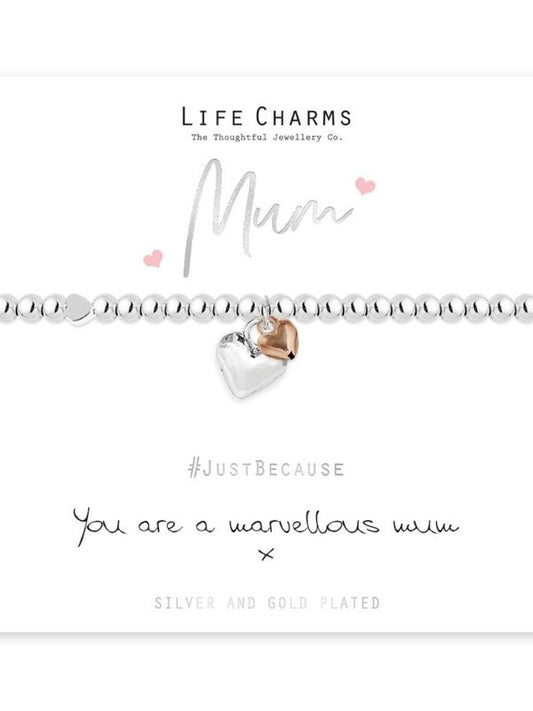 Jewelry charm with heart design on a white background, featuring 'Life Charms' branding.