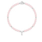 Pink beaded bracelet with silver lock clasp on a white background