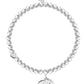 Pearl bracelet with silver elephant charm on a white background
