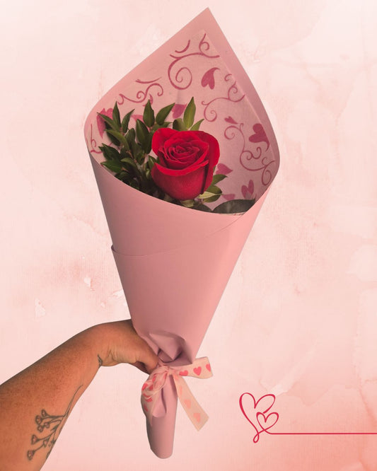 Single rose giftwrapped