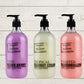 Three pump bottles of Tilley Scent of Nature body wash in different scents, including Very Berry, Tropical Coconut Cream, and Toasted Marshmallow.