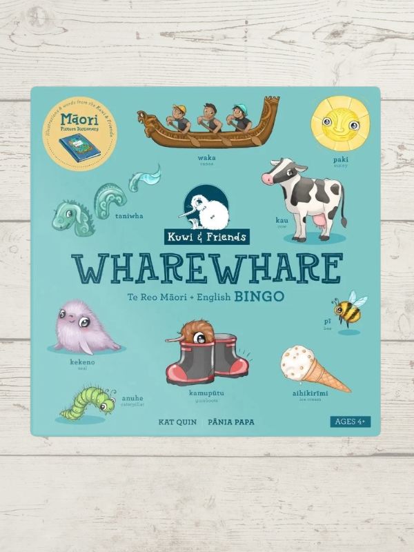 wharewhare bingo game box on a wooden background