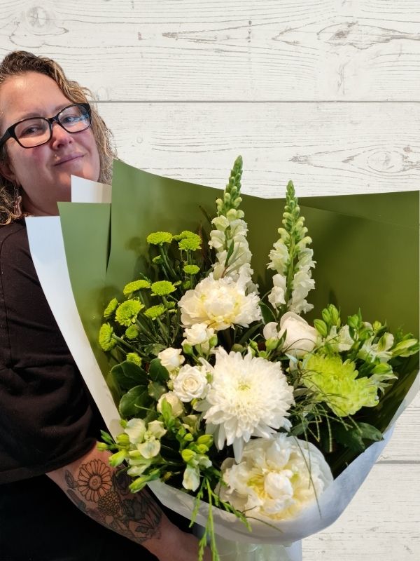 White and green palette bouquet