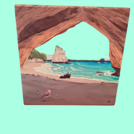 Beautiful ceramic tile with Cathedral cove scene